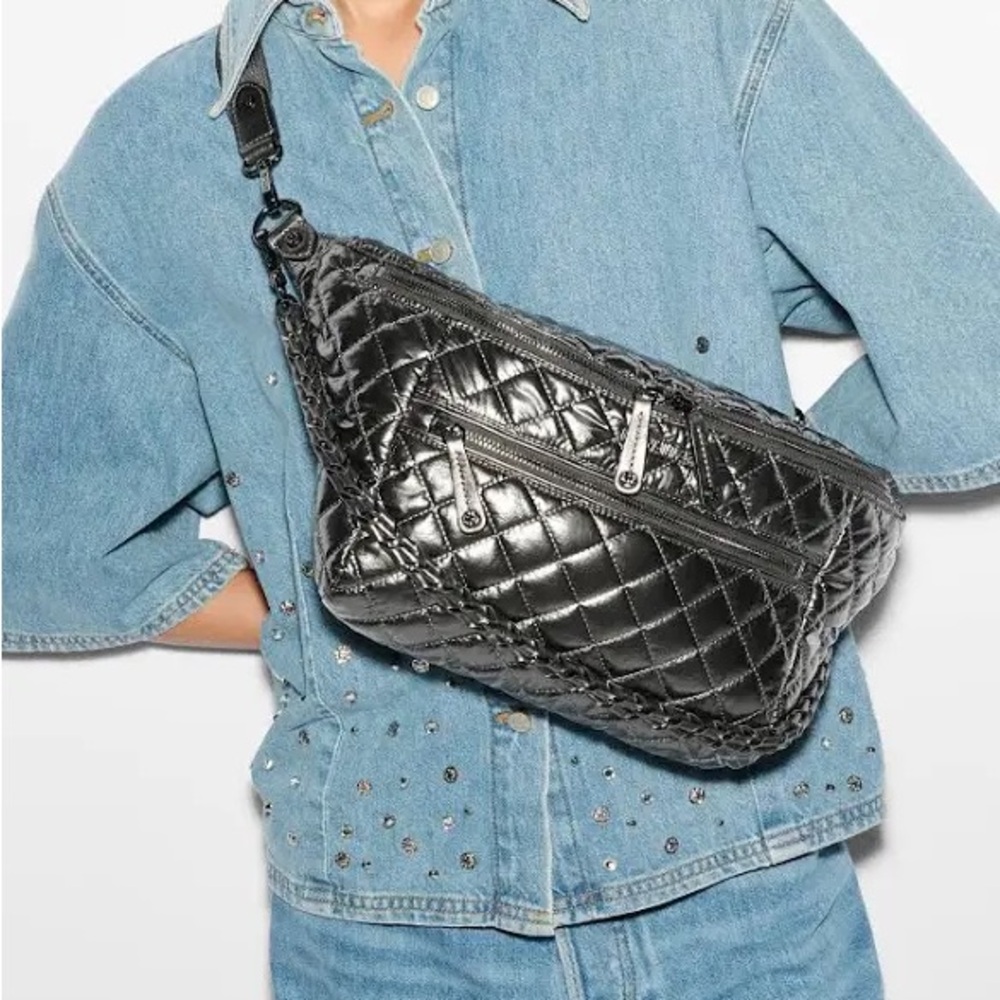 MZ Wallace metallic pewter Crosby sling bag